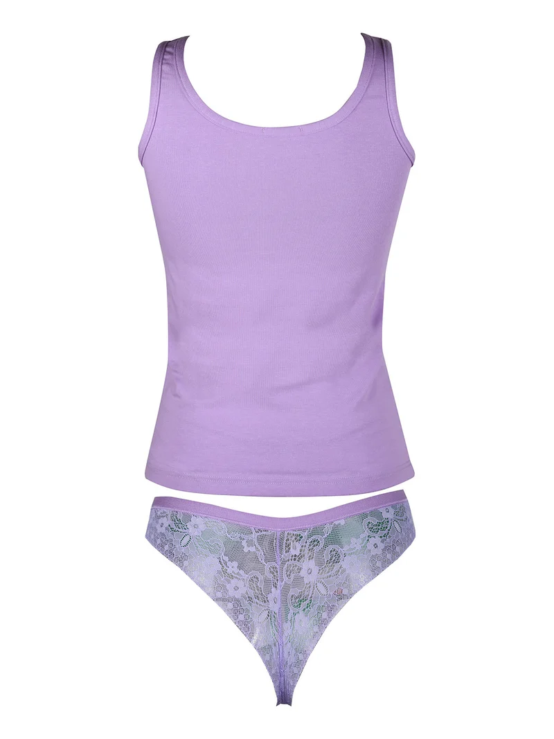 Coordinato intimo da donna con top in cotone e brasiliana - lilla