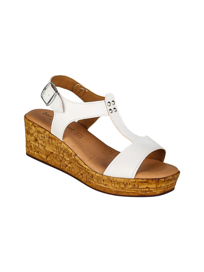Sandali donna con zeppa e plateau e dettaglio borchie - bianco