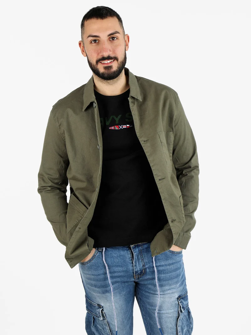 Giacca da uomo in cotone con bottoni - militare