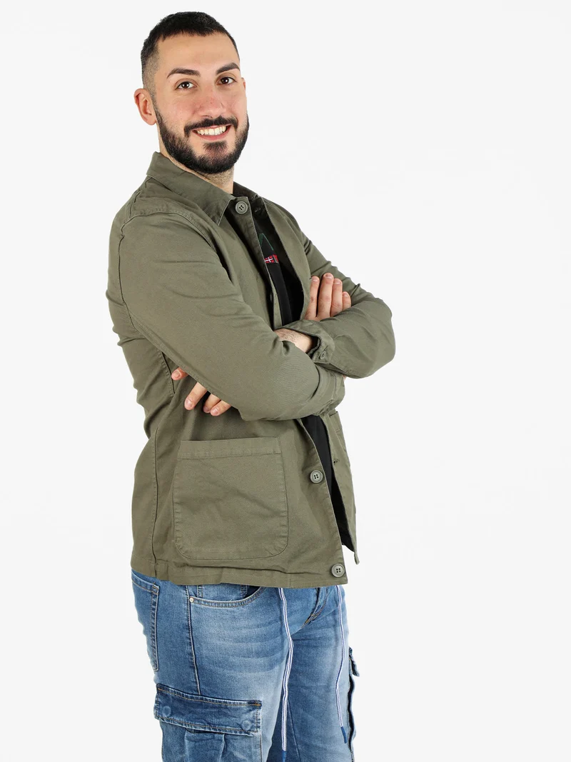Giacca da uomo in cotone con bottoni - militare