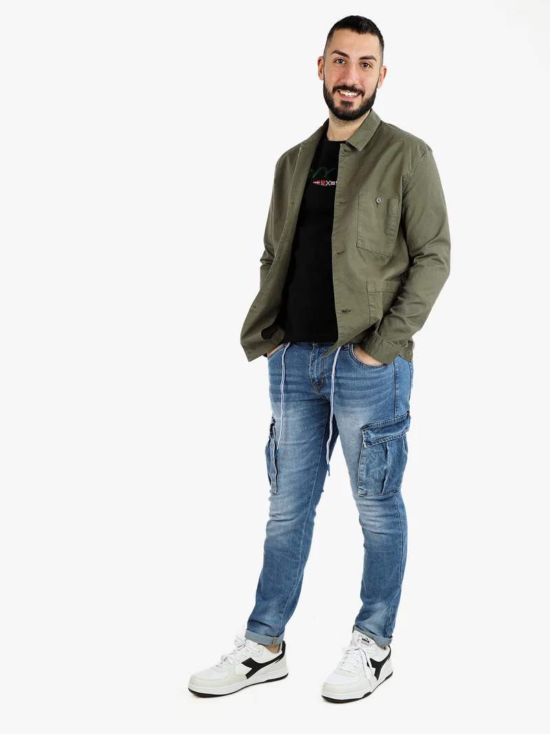 Giacca da uomo in cotone con bottoni - militare
