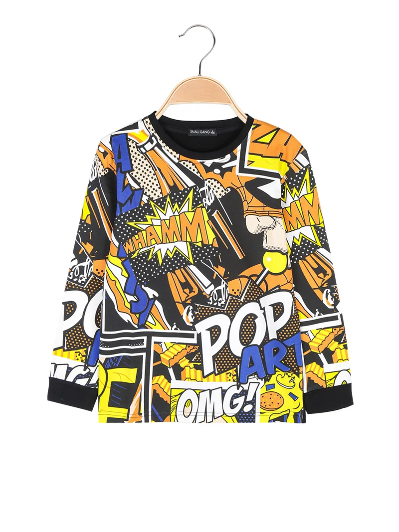 T-shirt da ragazzo a maniche lunghe con stampe - senape