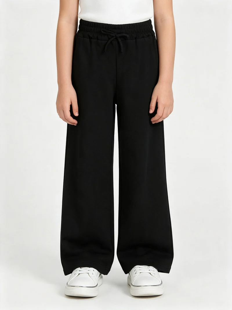 Pantaloni da bambina in cotone a vita alta - nero