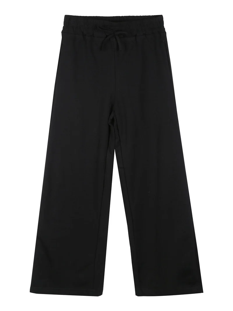 Pantaloni da bambina in cotone a vita alta - nero