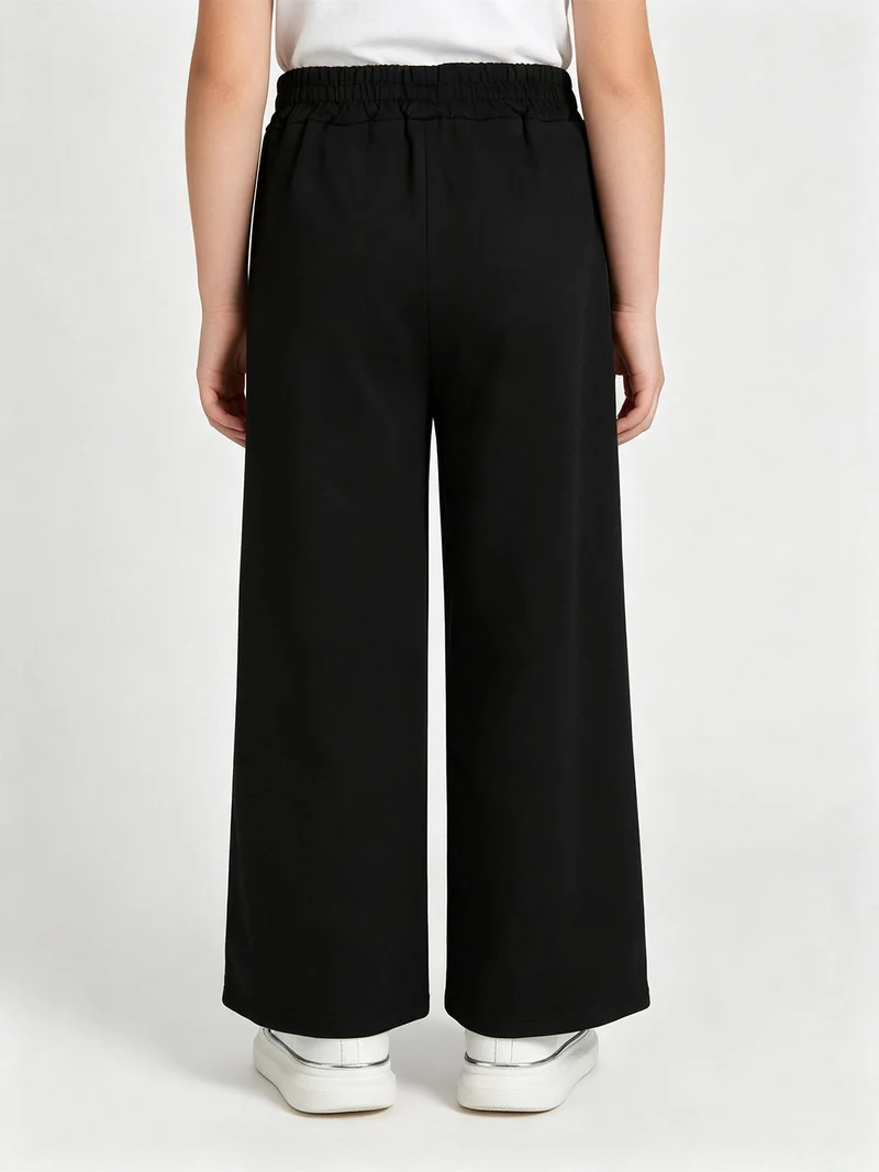 Pantaloni da bambina in cotone a vita alta - nero