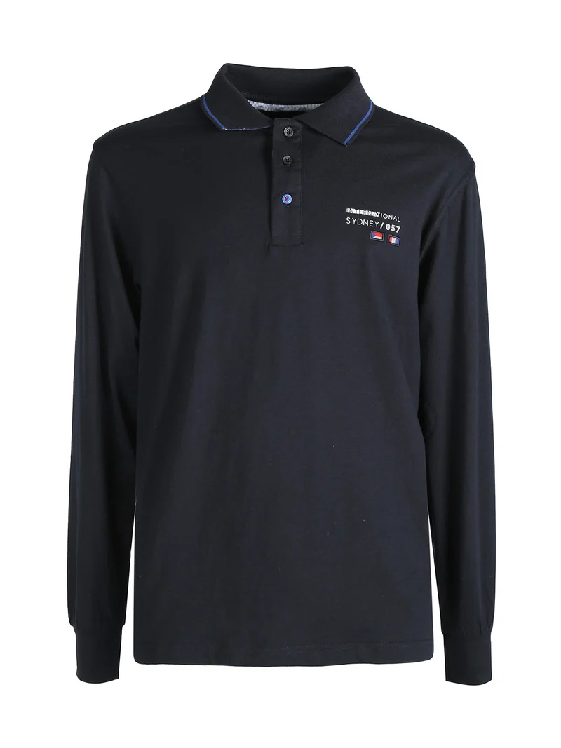 Polo da uomo a maniche lunghe in cotone - blu scuro