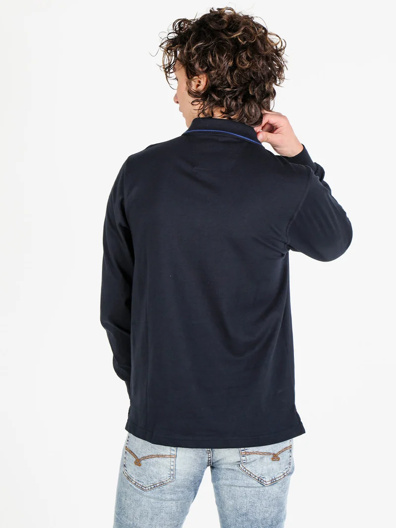 Polo da uomo a maniche lunghe in cotone - blu scuro
