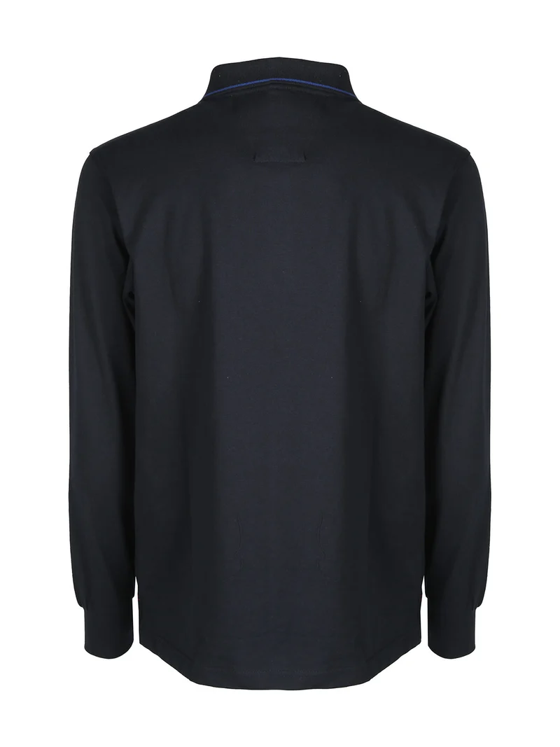 Polo da uomo a maniche lunghe in cotone - blu scuro
