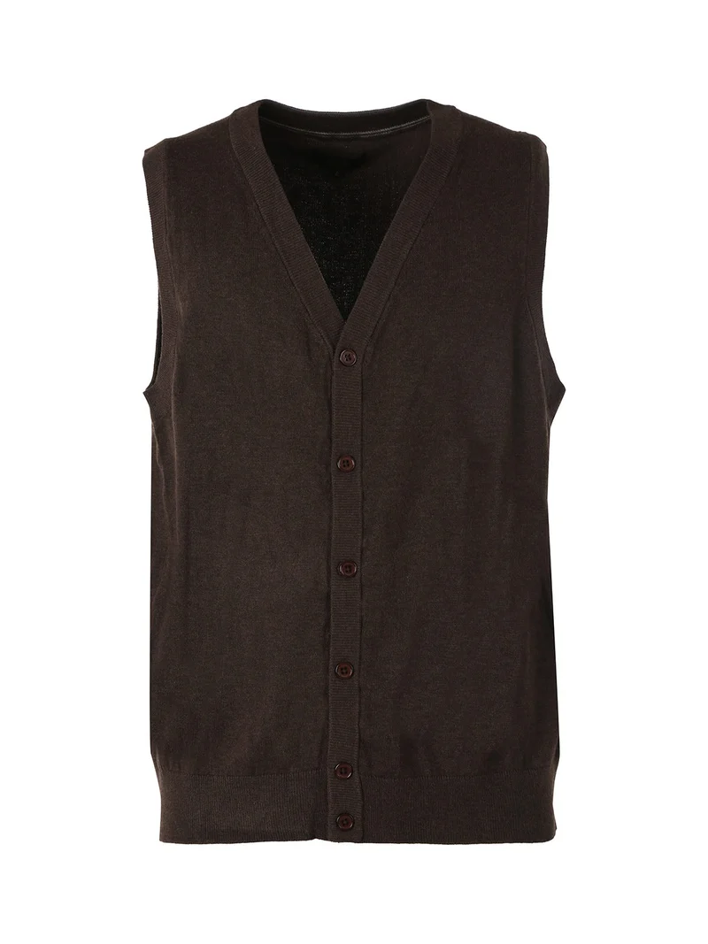 Gilet da uomo in maglia misto lana con bottoni - marrone
