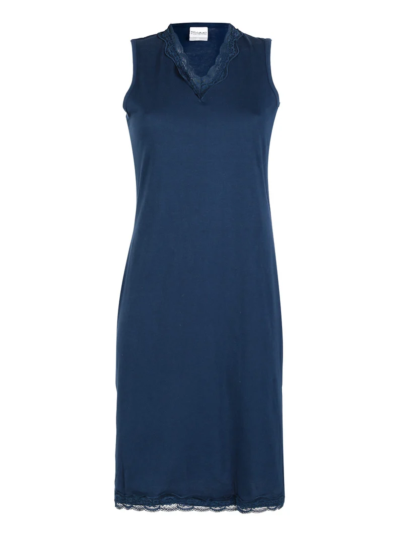Vestito da donna in cotone a spalla larga con pizzo - blu scuro