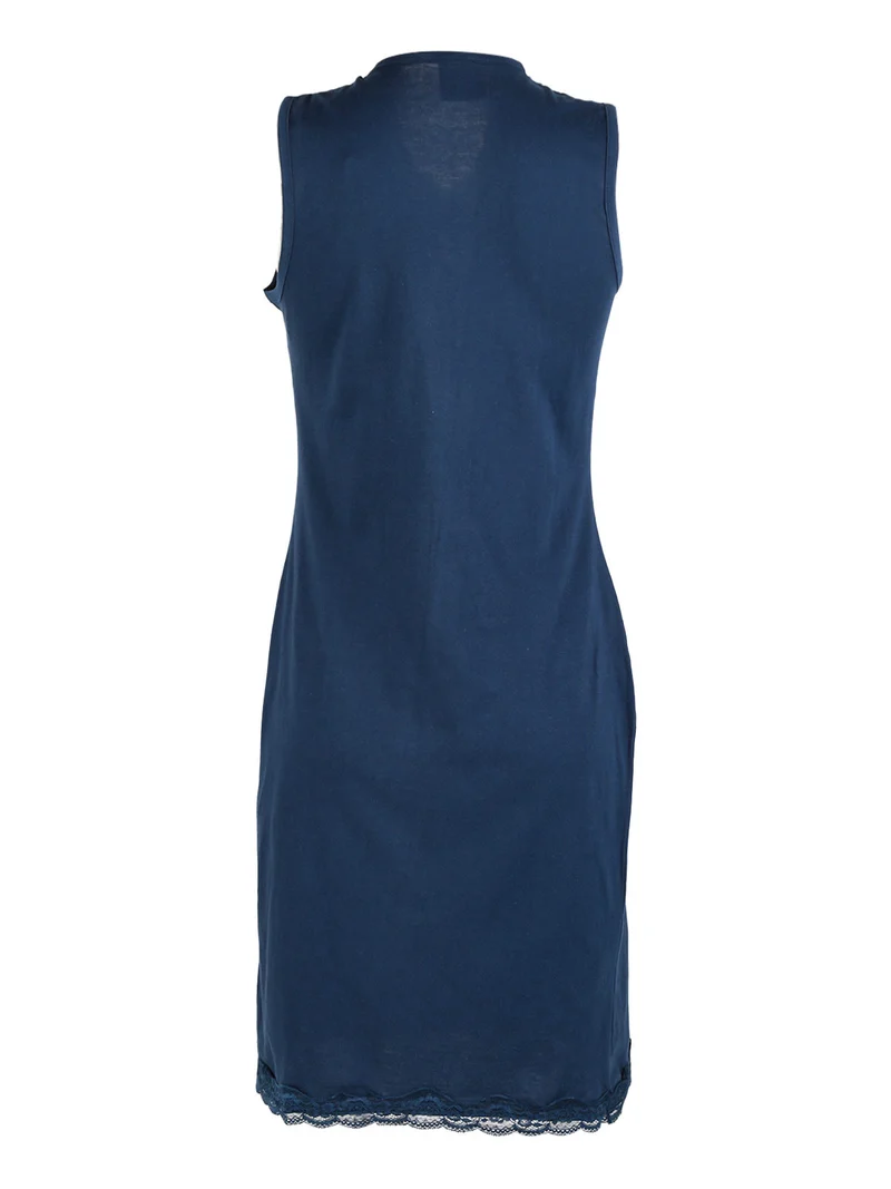 Vestito da donna in cotone a spalla larga con pizzo - blu scuro
