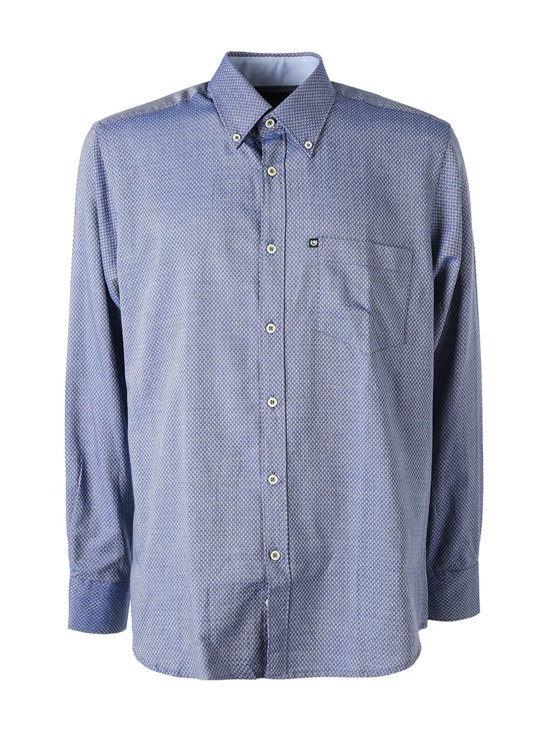 Camicia da uomo in cotone a maniche lunghe con taschino e stampe - blu