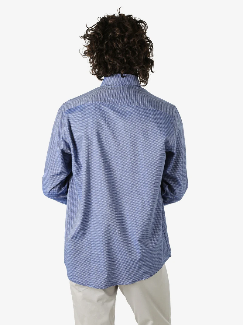 Camicia da uomo in cotone a maniche lunghe con taschino e stampe - blu