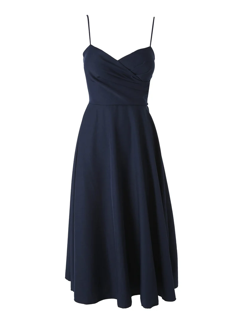 Abito donna svasato con spalline sottili e coppe imbottite - blu scuro