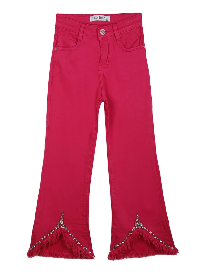 Pantaloni da bambina a zampa con pietre - fucsia