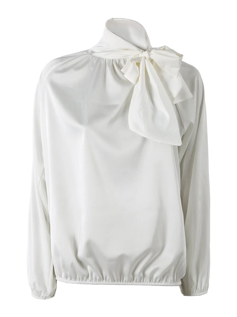 Blusa donna in tessuto simil raso a maniche lunghe - bianco