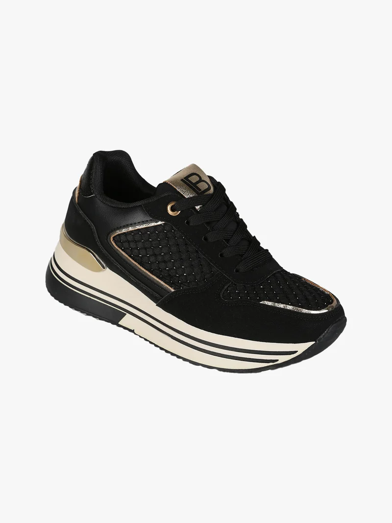 Sneakers donna stringate con platform - nero