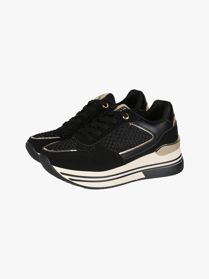 Sneakers donna stringate con platform - nero