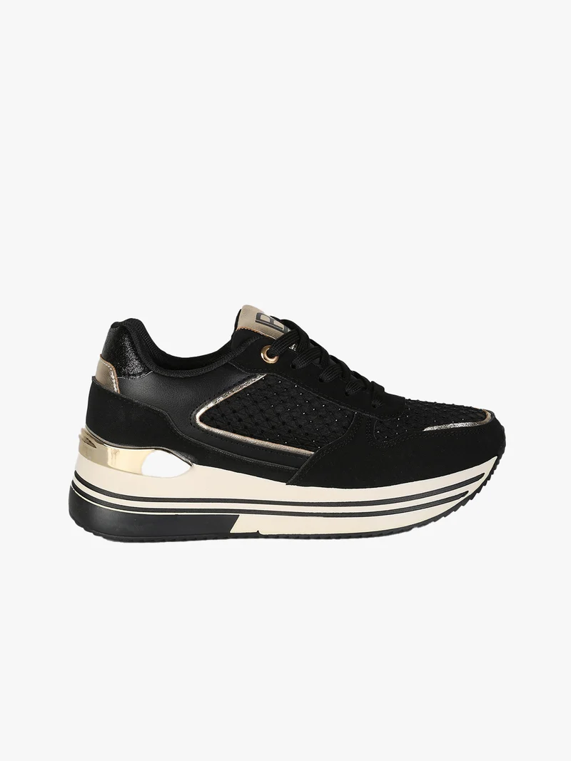 Sneakers donna stringate con platform - nero