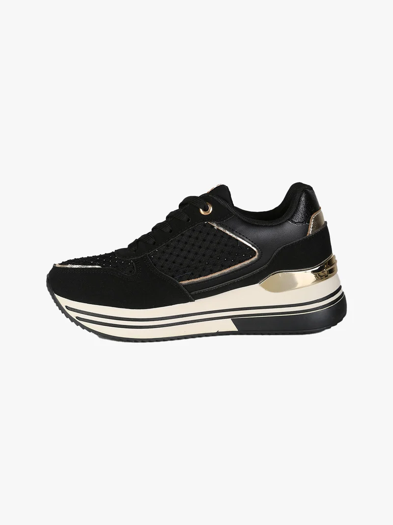 Sneakers donna stringate con platform - nero