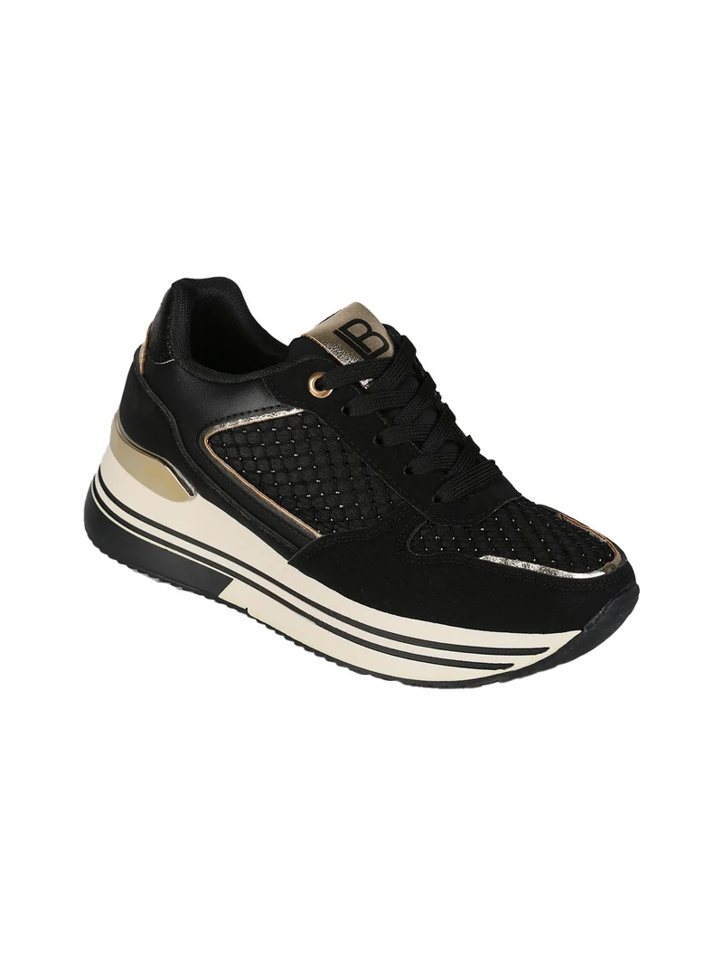 Sneakers donna stringate con platform - nero