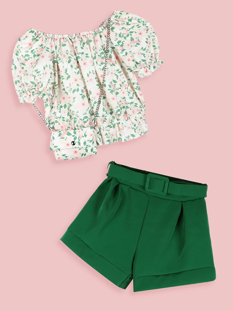 Shorts da bambina a vita alta - verde