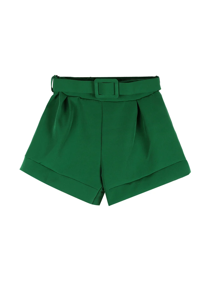 Shorts da bambina a vita alta - verde