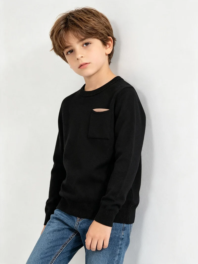 Pullover in maglia da bambino con taschino - nero