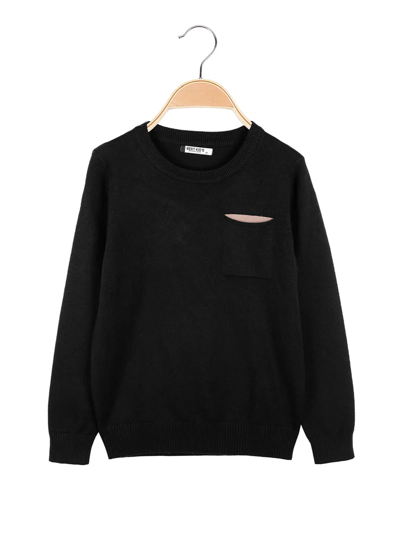 Pullover in maglia da bambino con taschino - nero