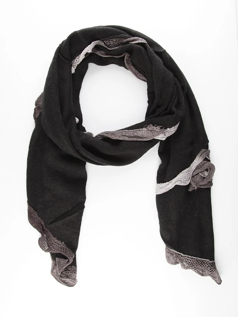 Sciarpa donna con ricami - nero