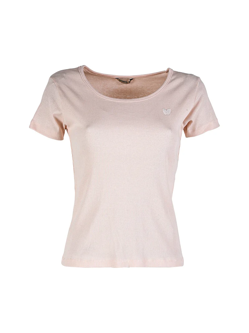 T-shirt donna in cotone a costine - cipria