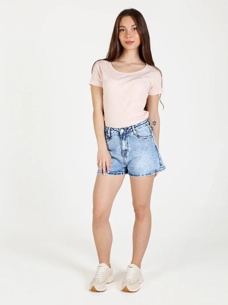 T-shirt donna in cotone a costine - cipria