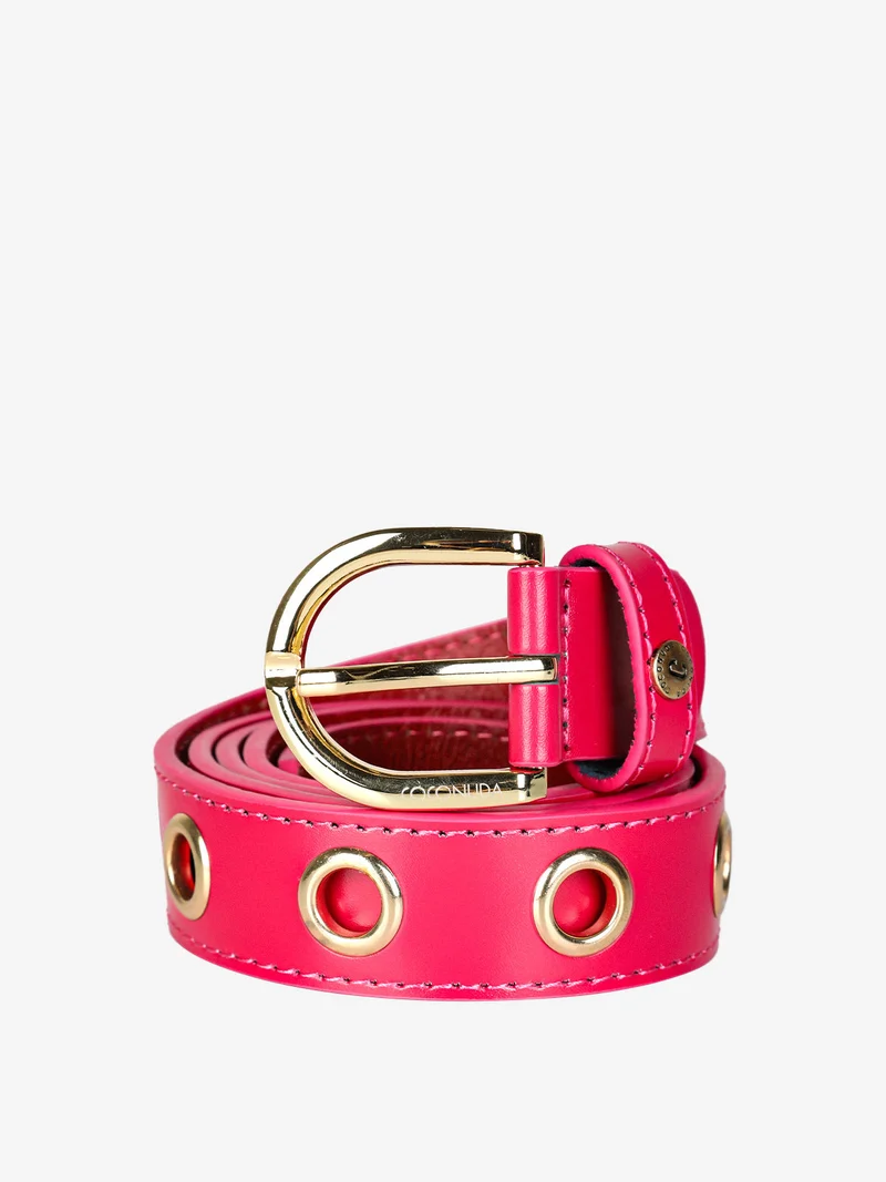 Cintura in pelle da donna con occhielli oro - fucsia