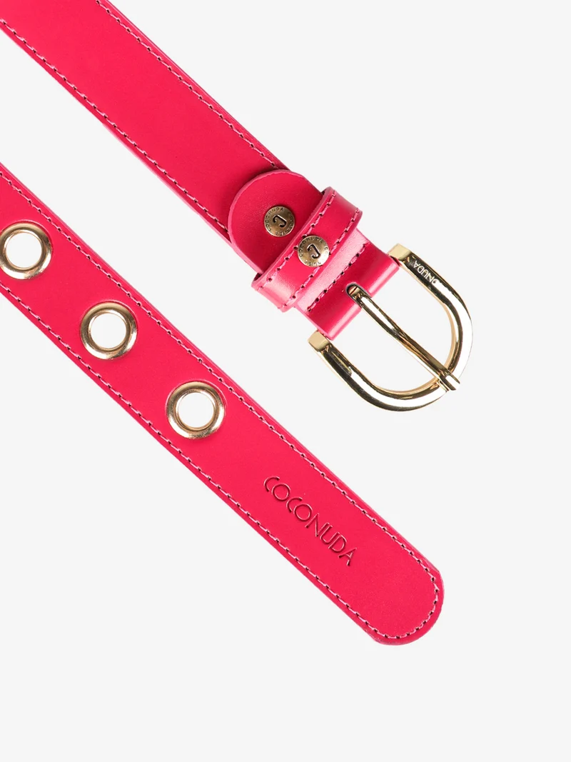 Cintura in pelle da donna con occhielli oro - fucsia