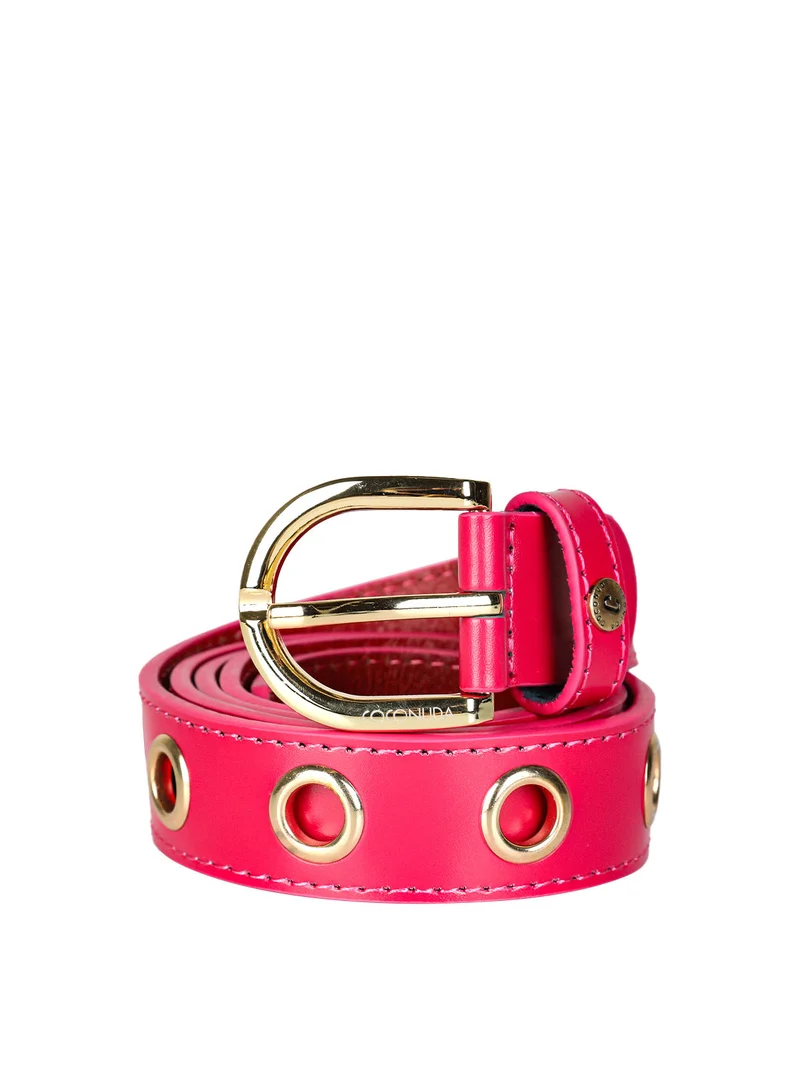 Cintura in pelle da donna con occhielli oro - fucsia