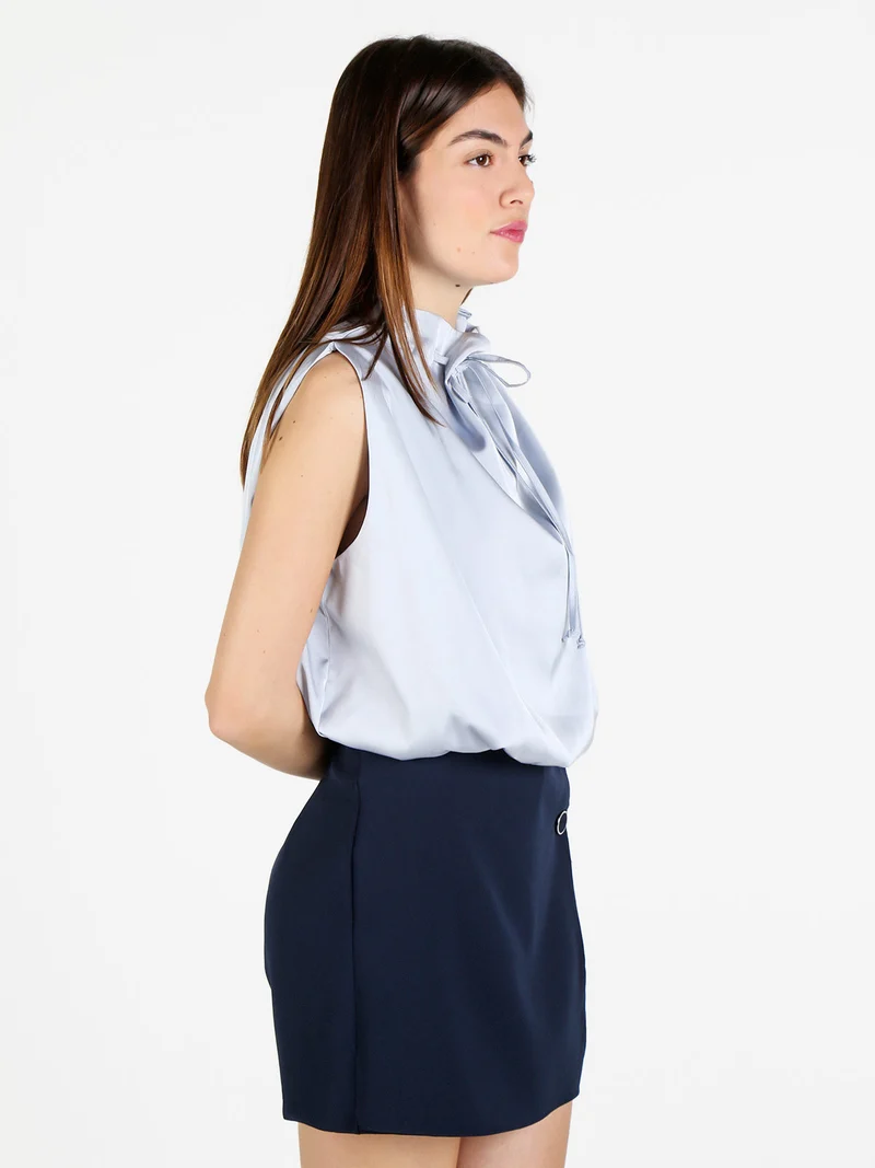 Top donna smanicato a palloncino - azzurro
