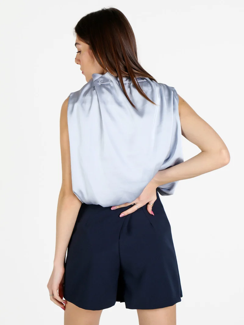 Top donna smanicato a palloncino - azzurro