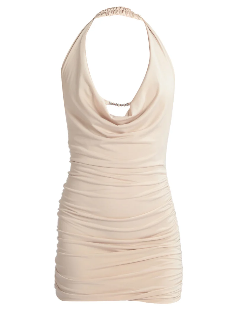 Mini abito donna con schiena e spalle scoperte - beige
