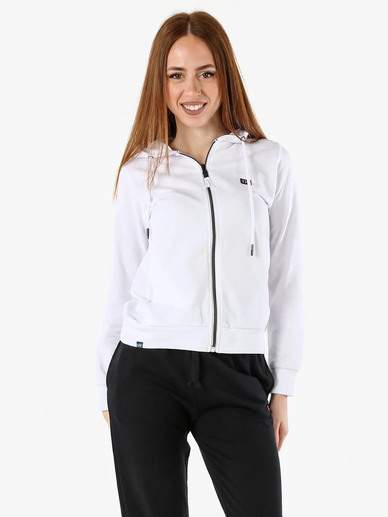 Felpa donna full zip con cappuccio - bianco