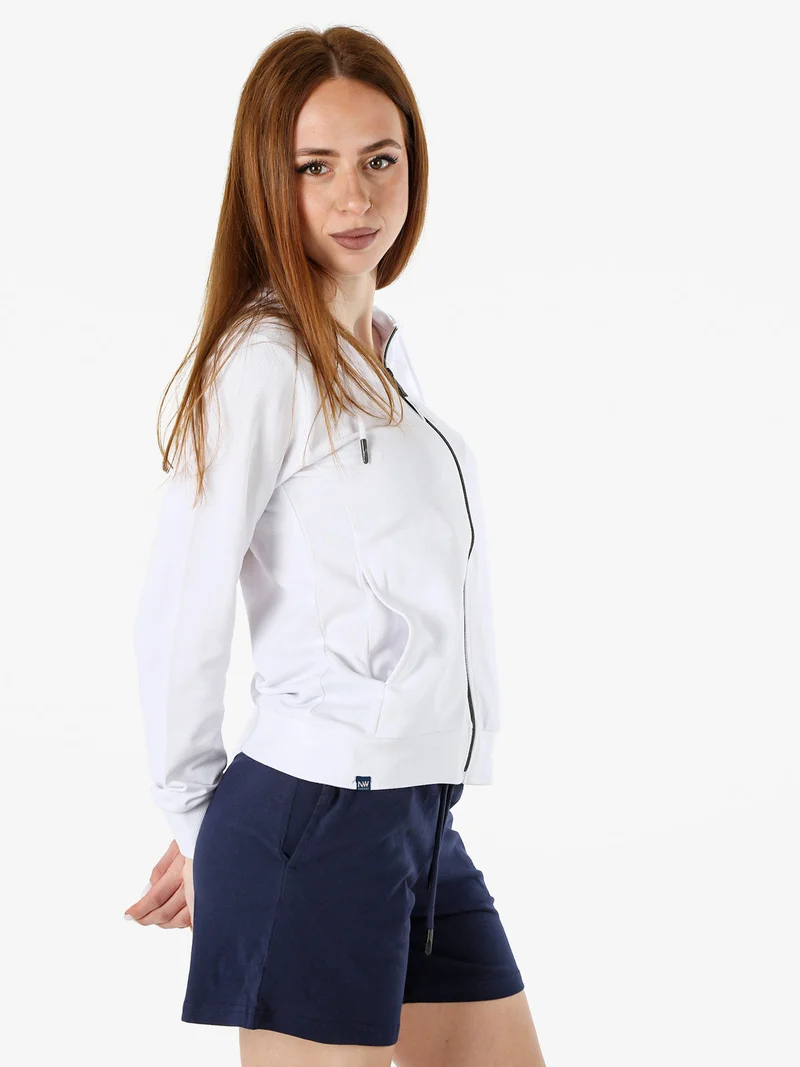 Felpa donna full zip con cappuccio - bianco
