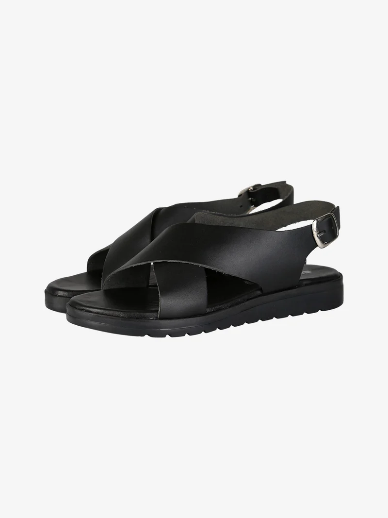 Sandali donna in pelle con fascia incrociata - nero