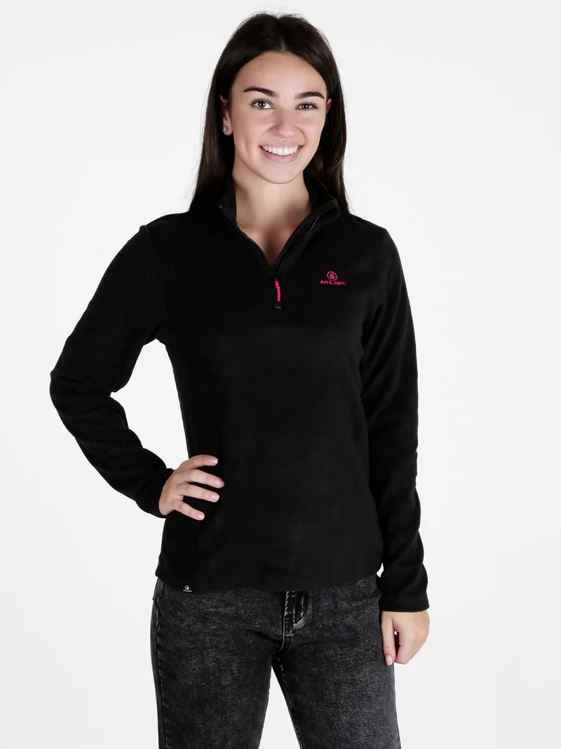 Felpa donna in micropile mezza zip - nero