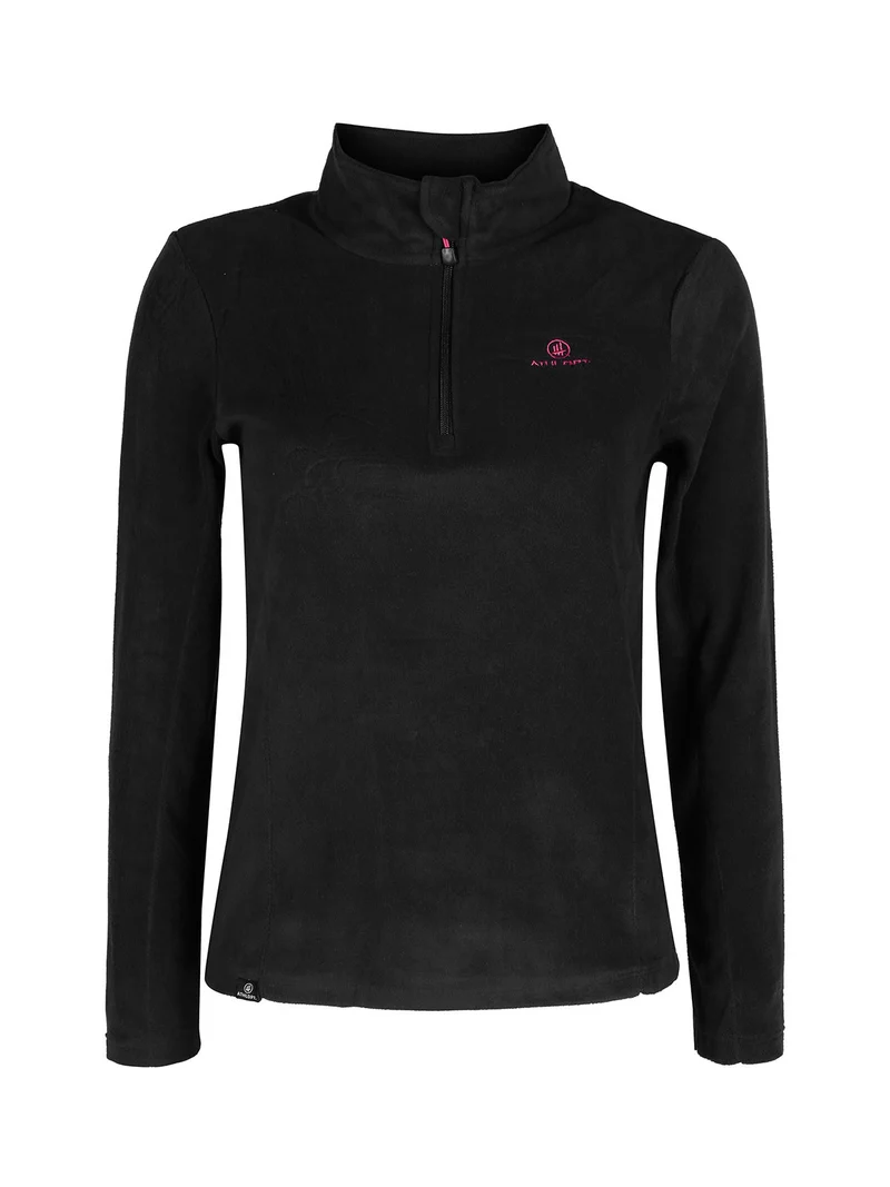Felpa donna in micropile mezza zip - nero