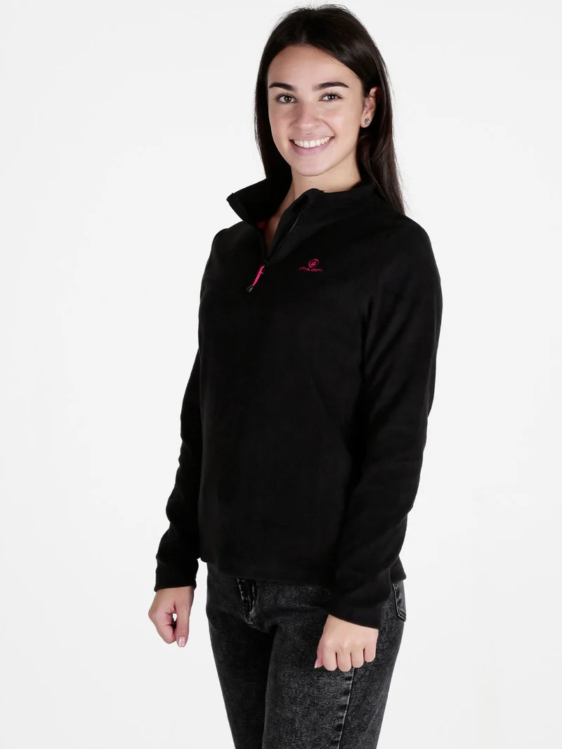 Felpa donna in micropile mezza zip - nero