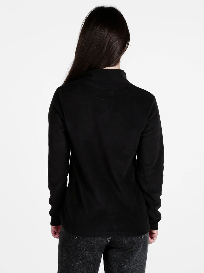 Felpa donna in micropile mezza zip - nero