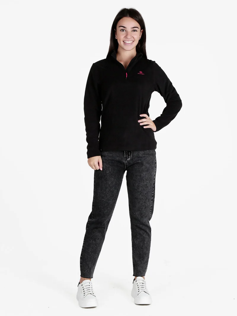 Felpa donna in micropile mezza zip - nero