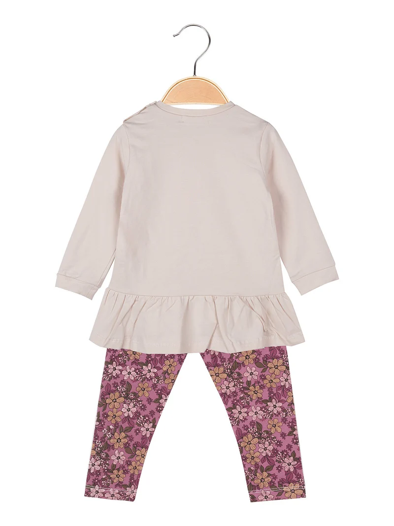 Completo 2 pezzi da neonata con maglietta e leggings fiorati - beige