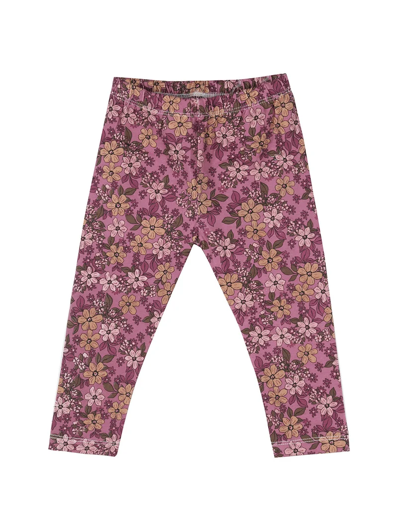 Completo 2 pezzi da neonata con maglietta e leggings fiorati - beige