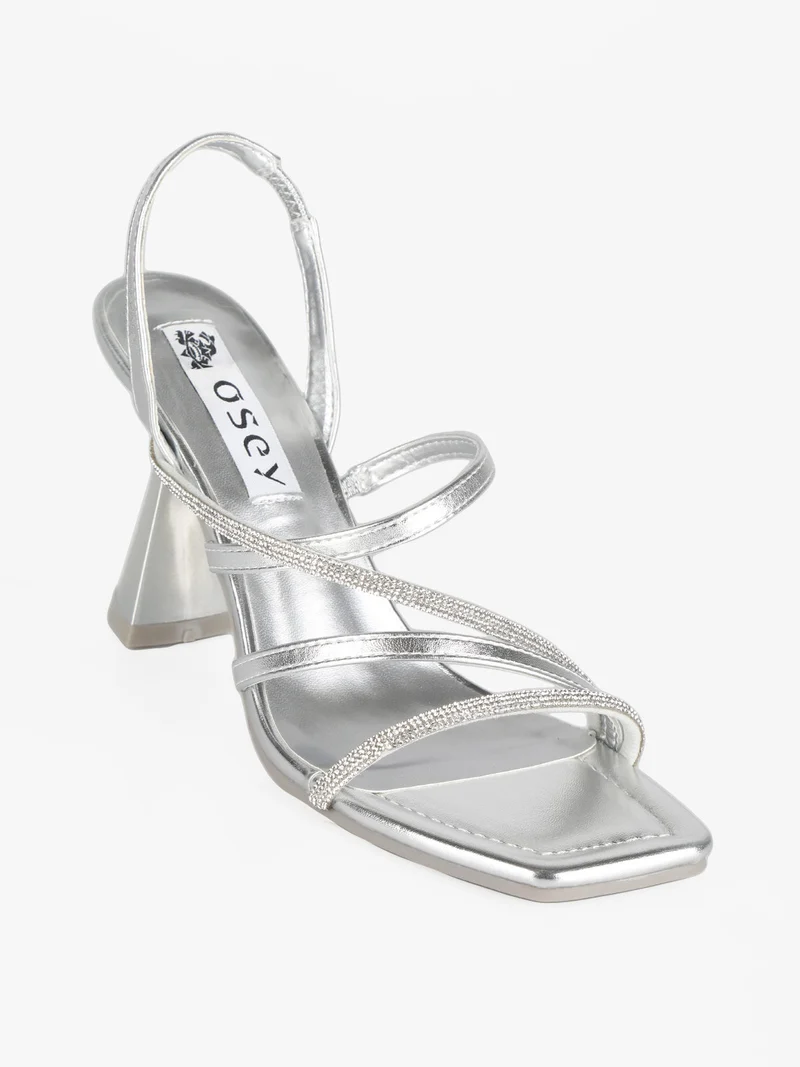 Sandali intrecciati donna con strass - argento