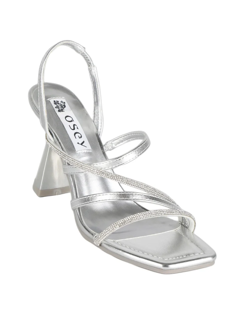 Sandali intrecciati donna con strass - argento